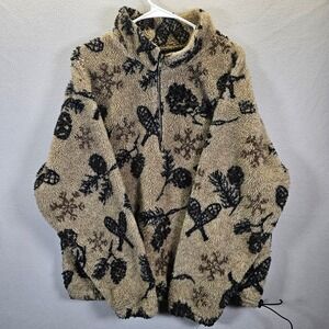 Dutch Harbor Gear Fleece 1/4 Zip Pullover Jacket Tan Black Nature Print Mens‎ XL